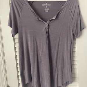 American Eagle Outfitters Gray Button Front Relaxed T-Shirt